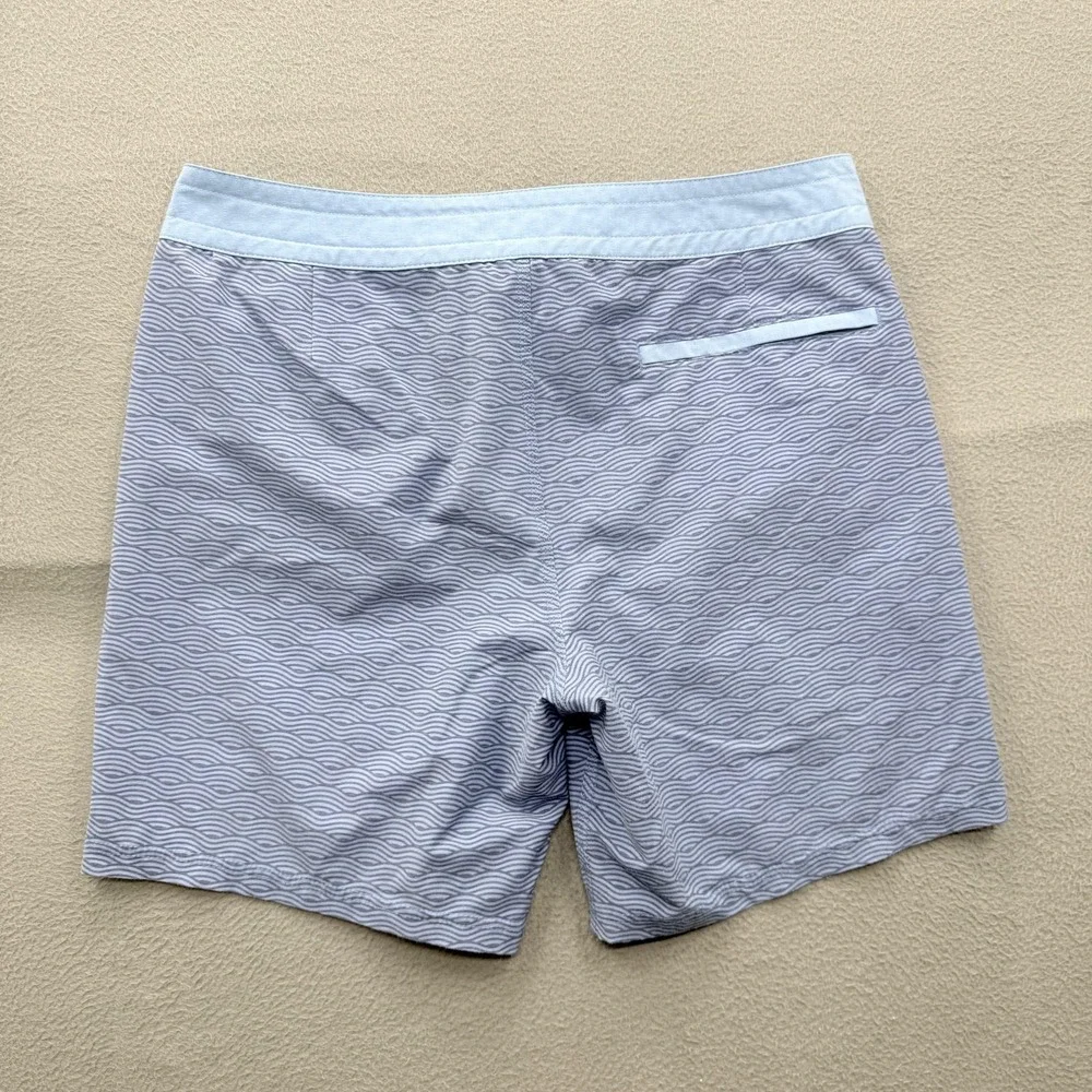 Fair Harbor Board Shorts Mens 34 Blue Wave Print Swim Trunks Quick Dry Stretch